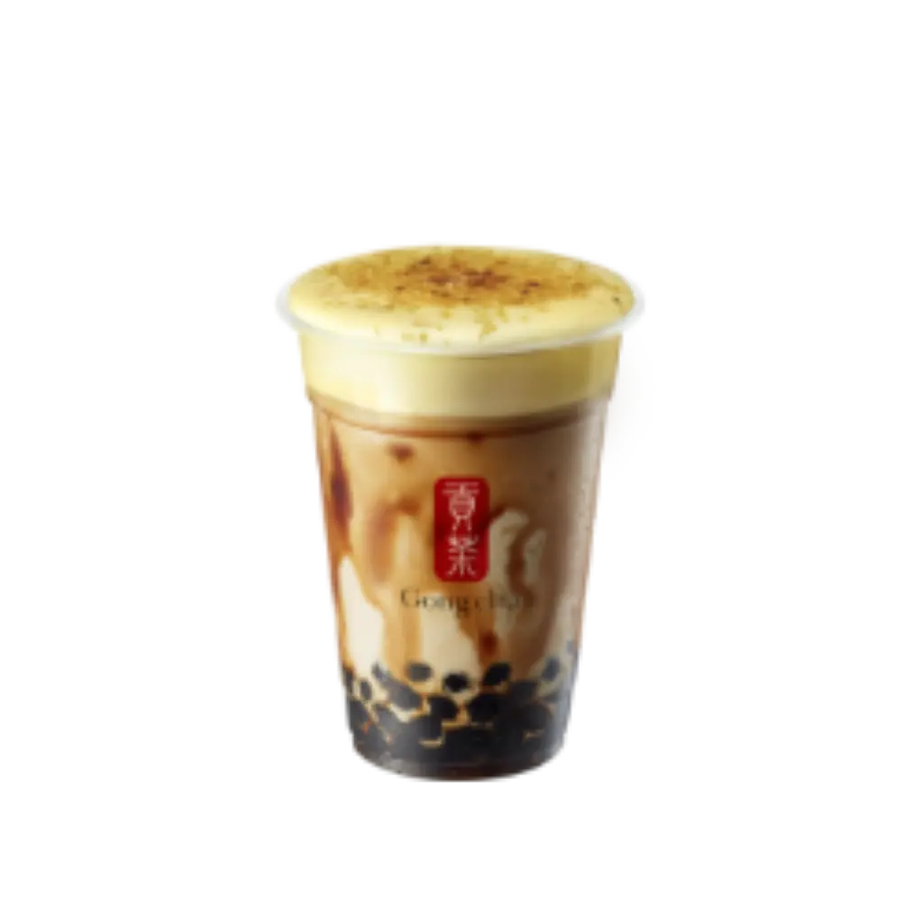 Iced Creme Brulee Foam and Brown Sugar Milk Tea with Boba